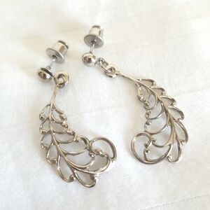 Silver Swirl Leaf Earrings